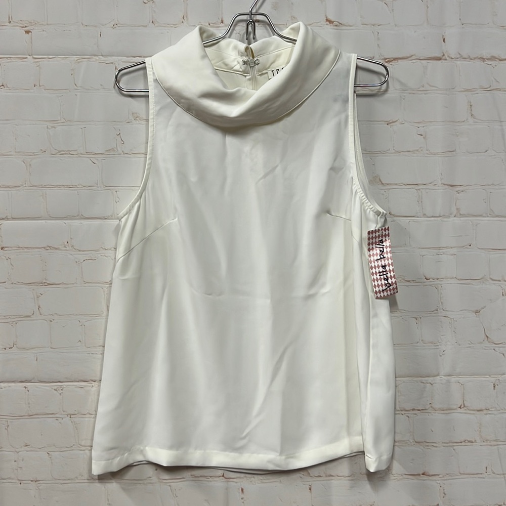 NWT TCEC White Mock Neck Zipper Back Blouse Size Large